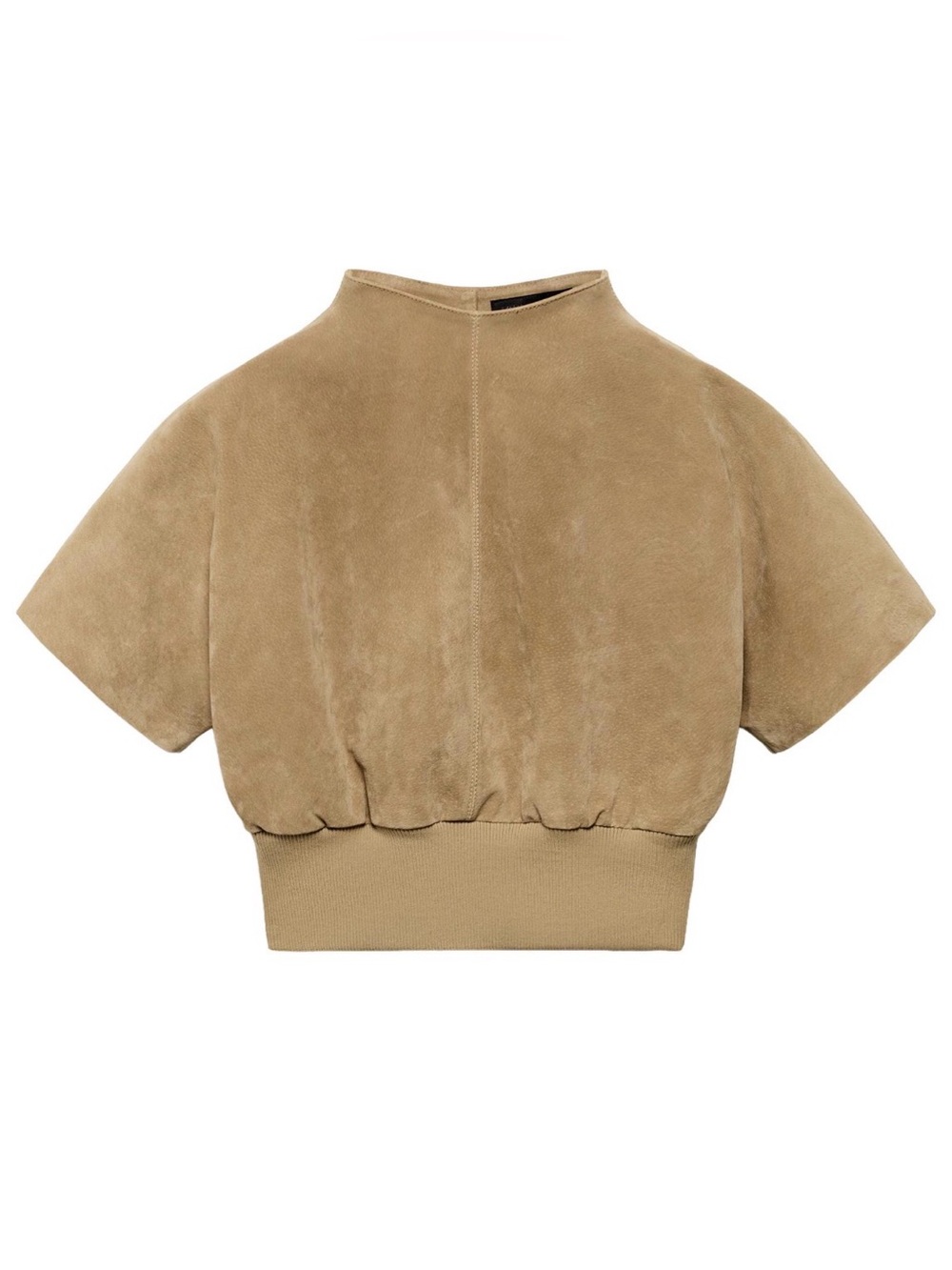 Zara 100% Leather Short-Sleeve Crop Top in Tan